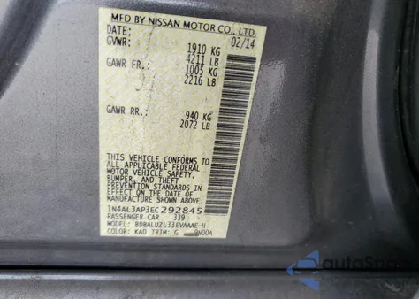 2014 Nissan Altima 2.5 z USA, uszkodzony, nr VIN 1N4AL3AP3EC292845